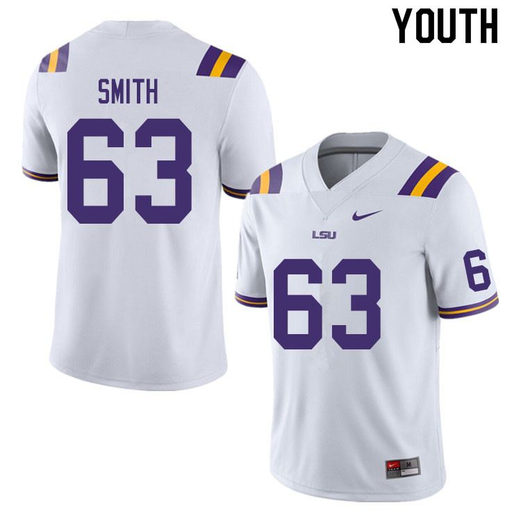 Youth #63 Michael Smith LSU Tigers College Football Jerseys Sale-White
